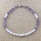 Amethyst & Moonstone Round 3-4mm Faceted beads adjustable stacking bracelet