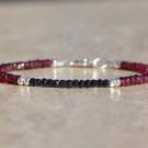 Garnet & Black Onyx Rondelle 3mm Faceted beads adjustable stacking bracelet