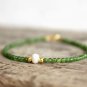 Green Jade With Pearl Round 2-6mm Smooth beads adjustable stacking bracelet