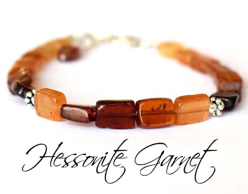 Hessonite Garnet Rectangle 10x8mm Smooth beads adjustable stacking bracelet