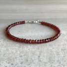 Indian Red Garnet Rondelle 3.5mm Faceted beads adjustable stacking bracelet