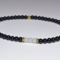 Black Onyx & White Agate Round 4mm Smooth beads adjustable stacking bracelet
