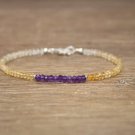 Citrine & Amethyst Rondelle 3-4mm Faceted beads adjustable stacking bracelet