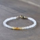 Citrine & White Topaz Round 3.5mm Faceted beads adjustable stacking bracelet