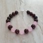 Garnet & Matte Pink Jade Round 8mm Smooth beads adjustable stacking bracelet