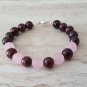 Garnet & Matte Pink Jade Round 8mm Smooth beads adjustable stacking bracelet