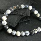 Merlinite Moss Agate Rondelle 8mm Faceted beads adjustable stacking bracelet