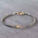 Pyrite With Citrine Round 2.5-4mm Faceted beads adjustable stacking bracelet