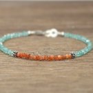 Sunstone & Apatite Rondelle 3-4mm Faceted beads adjustable stacking bracelet