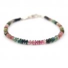 Watermelon Tourmaline Button 3-4mm Smooth beads adjustable stacking bracelet