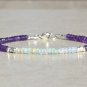 Amethyst & Ethiopian Opal Rondelle 3mm Mix beads adjustable stacking bracelet