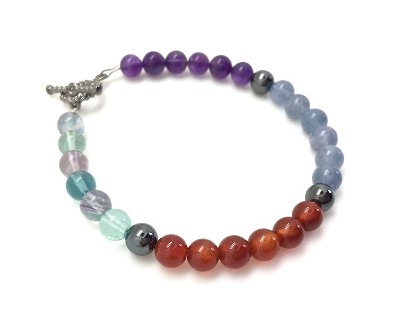 Amethyst & Multi Gemstone Round 6mm Smooth beads adjustable stacking bracelet
