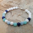 Aquamarine & Lapis Lazuli Round 6mm Smooth beads adjustable stacking bracelet