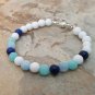 Aquamarine & Lapis Lazuli Round 6mm Smooth beads adjustable stacking bracelet