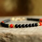 Black Onyx With Red Coral Round 4mm Smooth beads adjustable stacking bracelet