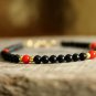 Black Onyx With Red Coral Round 4mm Smooth beads adjustable stacking bracelet