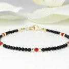Black Onyx With Red Coral Round 3mm Smooth beads adjustable stacking bracelet