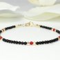 Black Onyx With Red Coral Round 3mm Smooth beads adjustable stacking bracelet