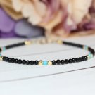 Black Onyx With Turquoise Round 2mm Smooth beads adjustable stacking bracelet