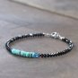 Black Spinel & Turquoise Mix 3-4mm Faceted beads adjustable stacking bracelet