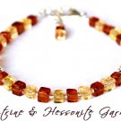 Citrine & Hessonite Garnet Cube 6mm Smooth beads adjustable stacking bracelet