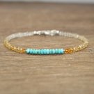 Citrine & Turquoise Rondelle 3-4mm Faceted beads adjustable stacking bracelet