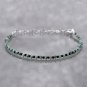 Emerald & Black Spinel Round 2-3mm Faceted beads adjustable stacking bracelet