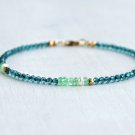 Emerald & Blue Topaz Round 2.5-3mm Faceted beads adjustable stacking bracelet