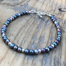 Fresh Water Peacock Pearl Round 4mm Smooth beads adjustable stacking bracelet