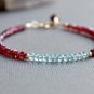 Garnet & Aquamarine Rondelle 3-4mm Faceted beads adjustable stacking bracelet
