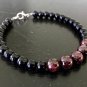 Garnet & Black Obsidian Round 6-8mm Smooth beads adjustable stacking bracelet