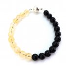 Black Tourmaline & Citrine Round 8mm Smooth beads adjustable stacking bracelet