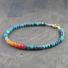 Carnelian & Chrysocolla Round 3-4mm Faceted beads adjustable stacking bracelet