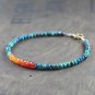 Carnelian & Chrysocolla Round 3-4mm Faceted beads adjustable stacking bracelet