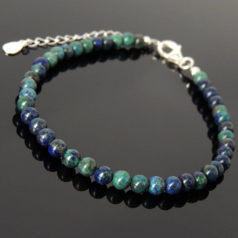 Chrysocolla & Lapis Lazuli Round 8mm Smooth beads adjustable stacking bracelet
