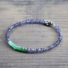 Chrysoprase & Iolite Rondelle 3.5mm Faceted beads adjustable stacking bracelet