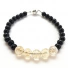 Citrine & Black Obsidian Round 6-8mm Smooth beads adjustable stacking bracelet