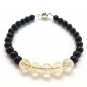 Citrine & Black Obsidian Round 6-8mm Smooth beads adjustable stacking bracelet