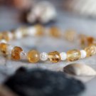 Citrine & Crackle Quartz Round 4-6mm Smooth beads adjustable stacking bracelet