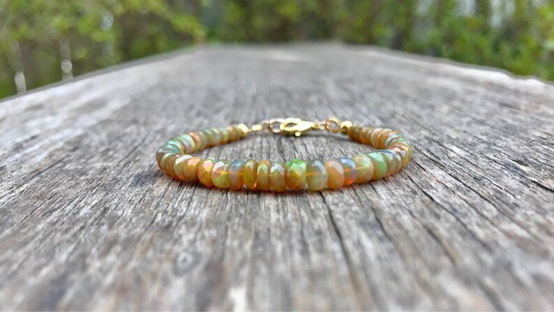 Ethiopian Welo Fire Opal Round 3-4mm Smooth beads adjustable stacking bracelet