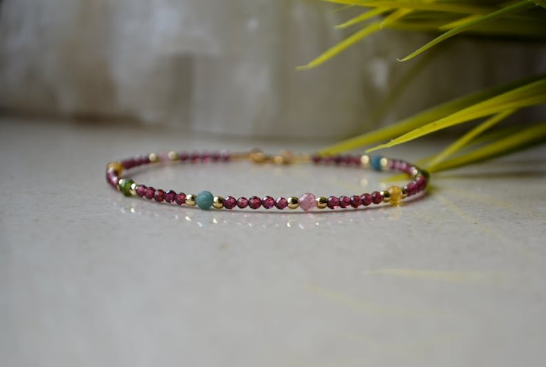Garnet & Multi Gemstone Round 2-3mm Faceted beads adjustable stacking bracelet