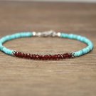 Garnet & Turquoise Rondelle 3-3.5mm Faceted beads adjustable stacking bracelet