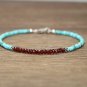 Garnet & Turquoise Rondelle 3-3.5mm Faceted beads adjustable stacking bracelet