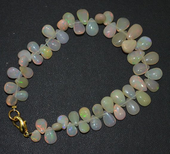 Multi Ethiopian Opal Pear 4x6-6x10mm Smooth beads adjustable stacking bracelet