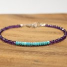 Turquoise & Amethyst Rondelle 3-4mm Faceted beads adjustable stacking bracelet