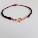Black Spinel & Ruby Rondelle 2-2.5mm Faceted beads adjustable stacking bracelet