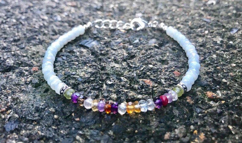 Multi Stone & Amazonite Rondelle 4mm Faceted beads adjustable stacking bracelet