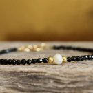 Black Onyx With Moonstone Oval 3-3.5mm Faceted beads adjustable stacking bracelet