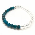 Crystal Quartz & Blue Apatite Round 8mm Smooth beads adjustable stacking bracelet