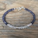 Ctystal Quartz & Iolite Rondelle 3-4mm Faceted beads adjustable stacking bracelet